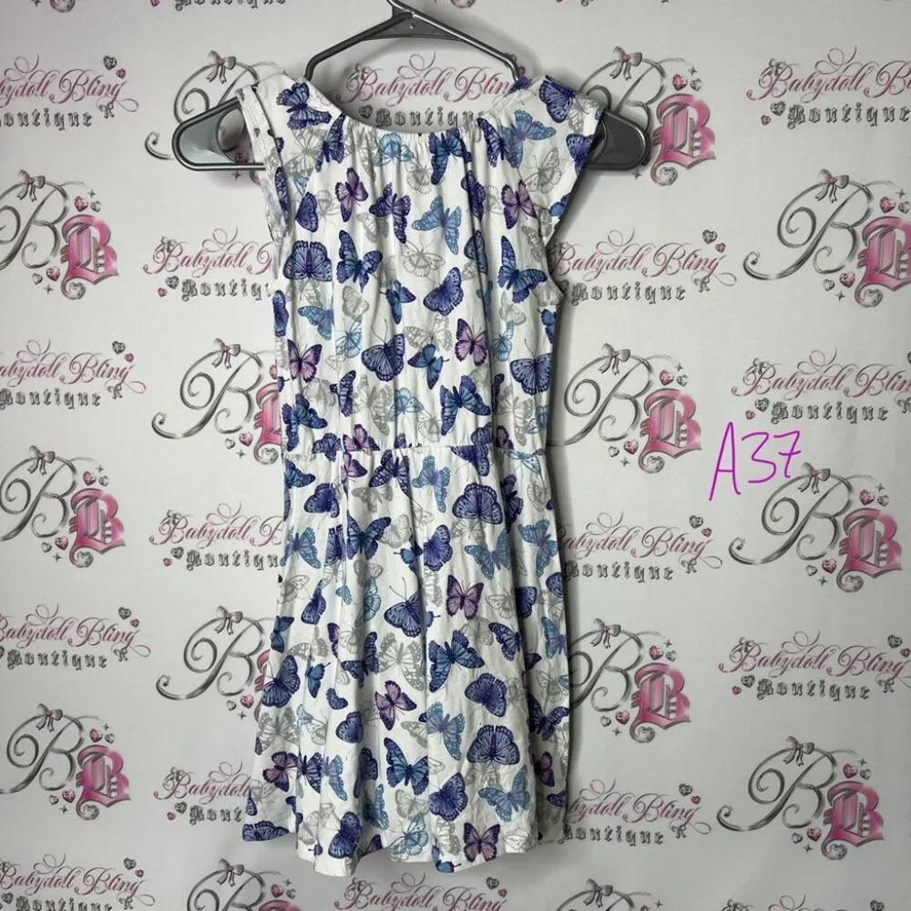 Pekkle dress blue Butterfly Patterned Kids Dress - White and Purple